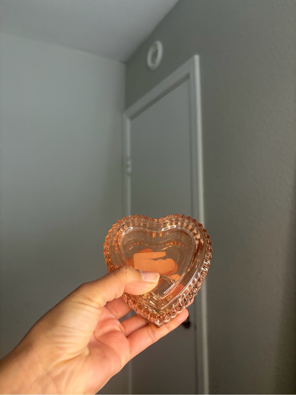 Heart-Shaped Pink Glass Trinket Dish